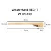 Eiken overzet vensterbank recht 29 cm van Woodstyles, foto van de kopzijde met afmetingen