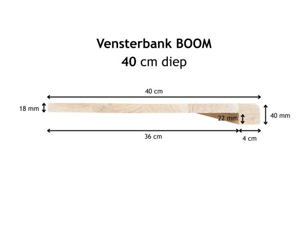 Eiken overzet vensterbank boomstam 40 cm van Woodstyles, foto van de kopzijde met afmetingen