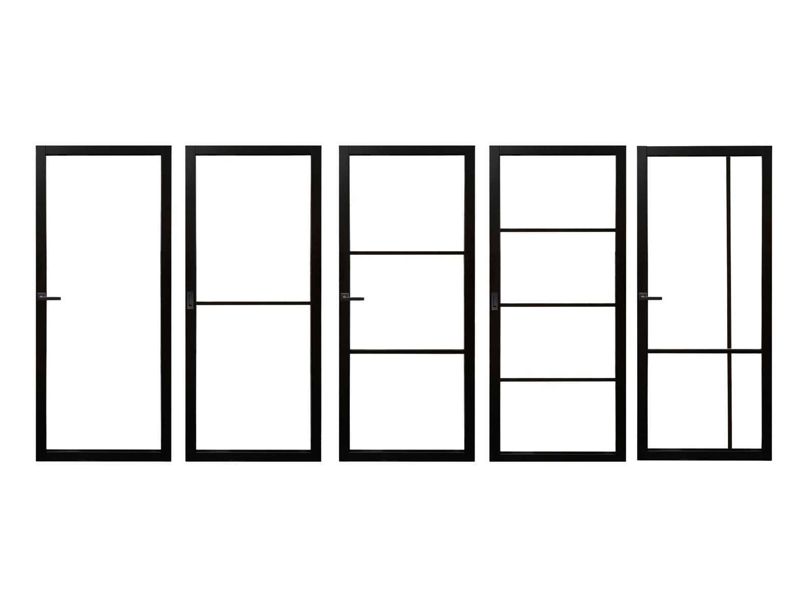 5 staallook deuren met 5 keer verschillende stijlen van roedepakket